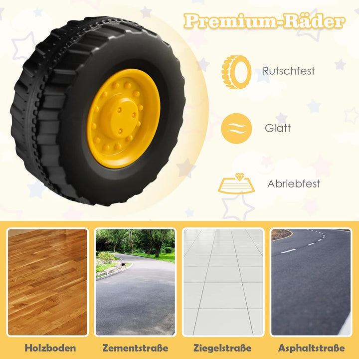 GOPLUS Sitzbagger, Kinderbagger mit Verstellbarer Schaufel, Hupe & Stauraum unter Sitz, Rutscherfahr