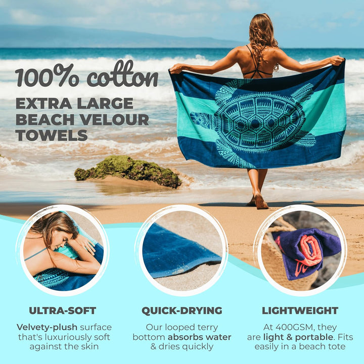 Nova Blue Schildkröten-Strandtuch - Tropische Blaue Farben mit einem einzigartigen Design, extra gro