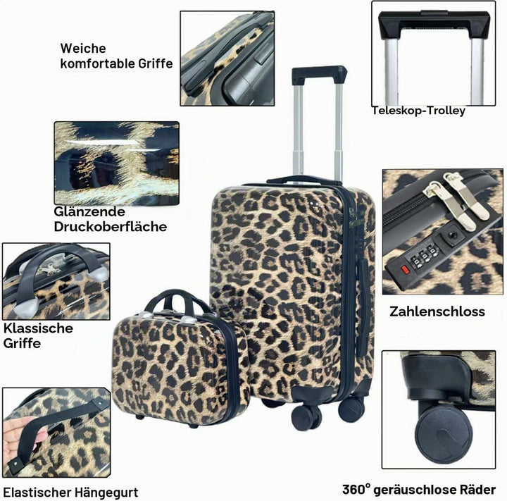 Leopardenmuster Gepäckset 2-teilig (20" Handgepäck + 14" Handtasche) - Hartschalen-Koffer mit Zahlen