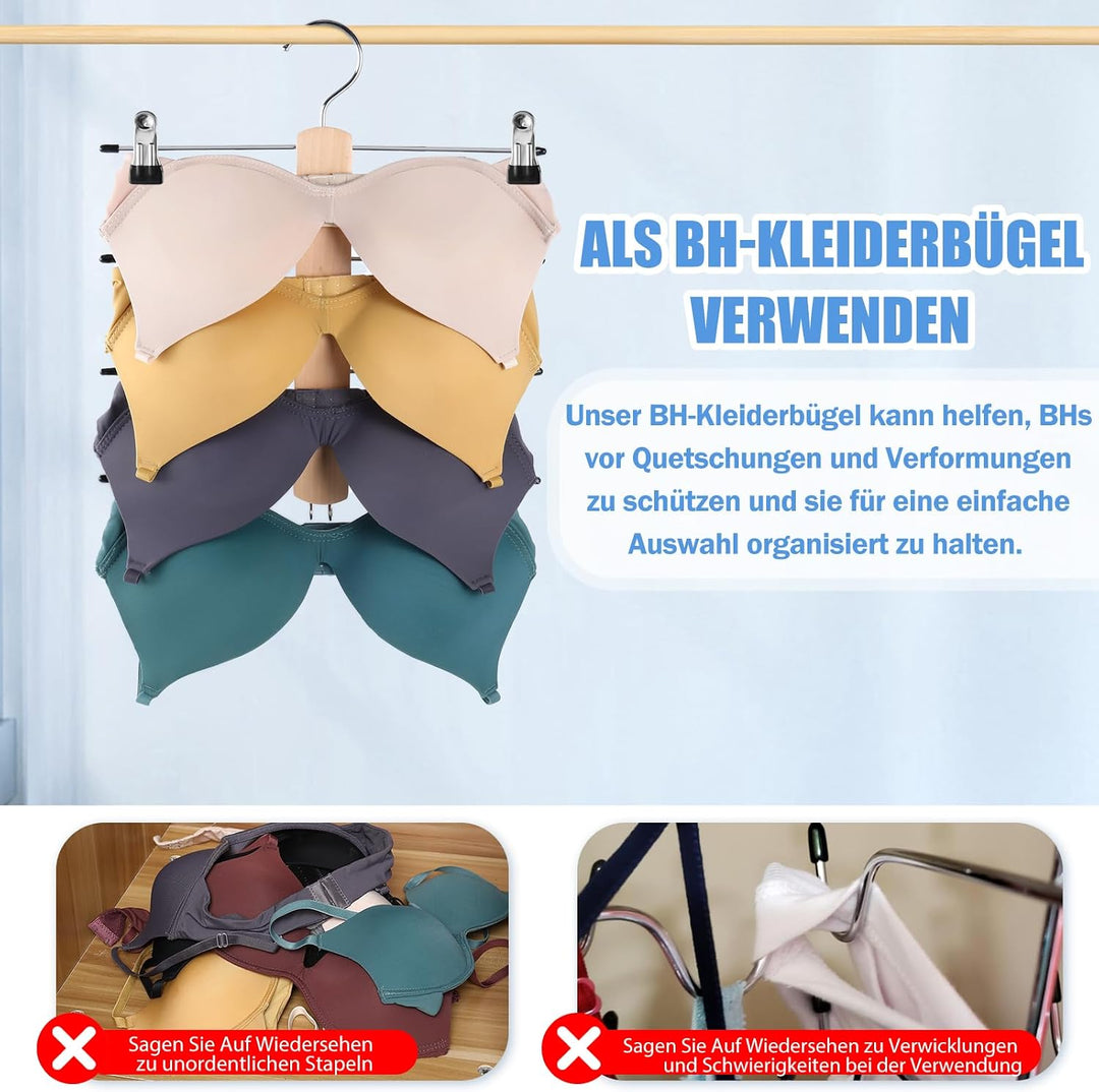 VANZAVANZU Kleiderbügel Platzsparend Rockbügel, 2er Pack 4 Etagen Hosenbügel aus Holz mit Klammern,