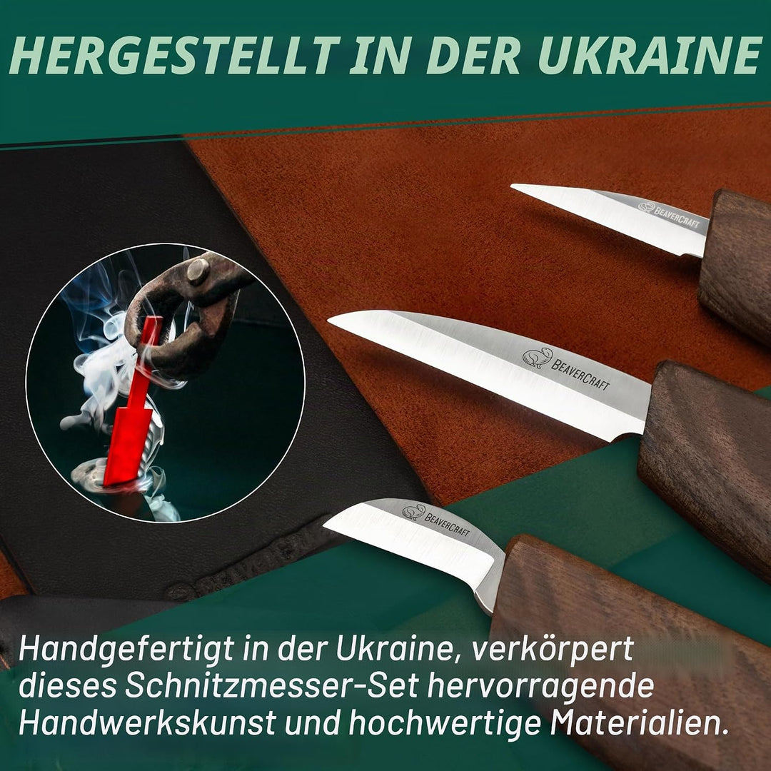 BeaverCraft Deluxe S15X Holzschnitzmesser-Set mit Ledertasche – Holzschnitz-Set Premium-Holzschnitzw