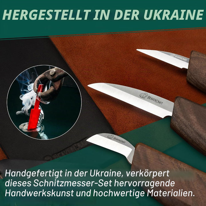 BeaverCraft Deluxe S15X Holzschnitzmesser-Set mit Ledertasche – Holzschnitz-Set Premium-Holzschnitzw
