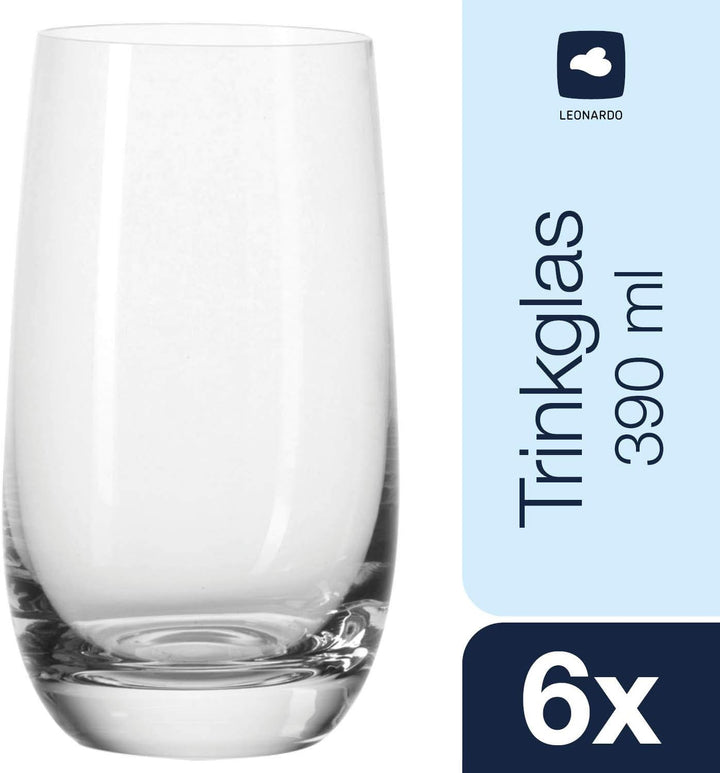Leonardo Tivoli Trink-Gläser 6er Set, spülmaschinenfeste Wasser-Gläser, Trink-Becher aus Glas im mod