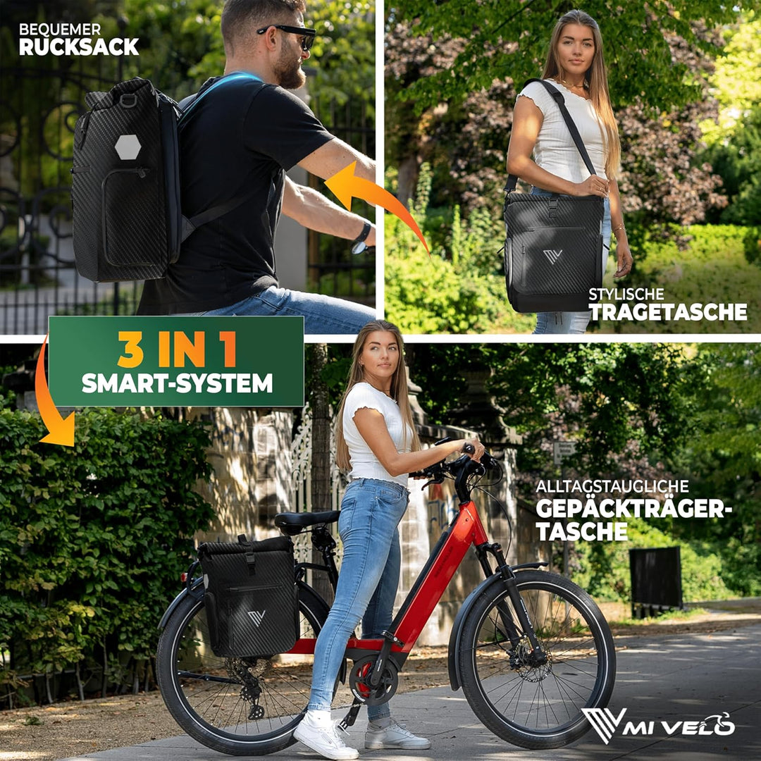 MIVELO 3in1 Fahrradtasche für Gepäckträger I Rucksack &amp; Gepäckträgertasche hinten - in 15 Sekunden u