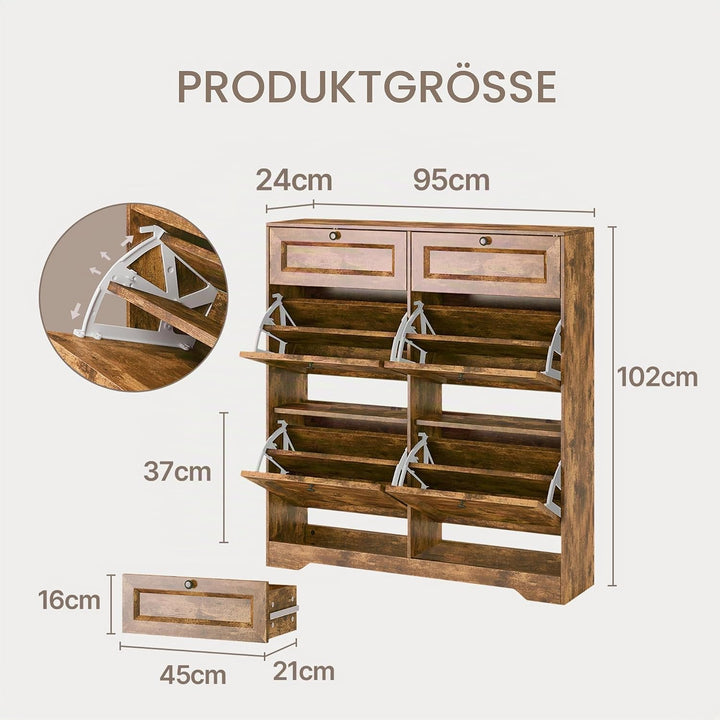 Xbro Schuhschrank mit Schublade und 4 Klappen, Schuhkipper Schmal, Schuhregal für 20–24 Paar Schuhe,