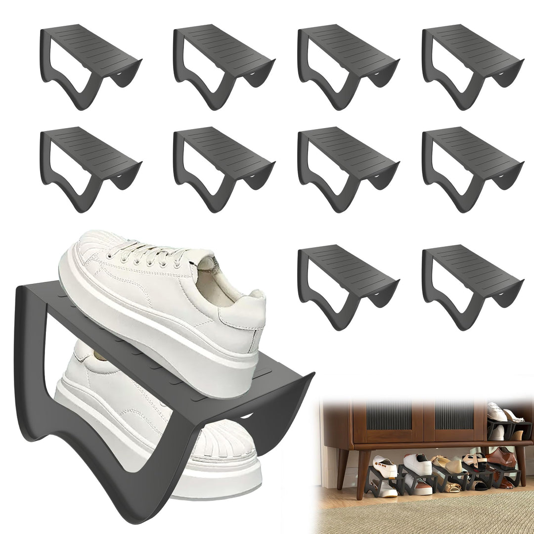 10 Stück Doppelschicht Schuhhalter Schuhorganizer 25x14,5x14cm Schuhschlitze Platzsparend rutschfest