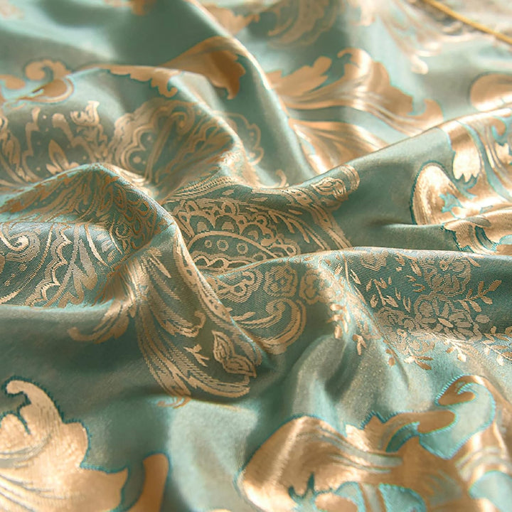 DXHOME Seiden Bettwäsche 135x200 4teilig Luxus Romantisch Blumenmuster Satin Wendebettbezug Jacquard