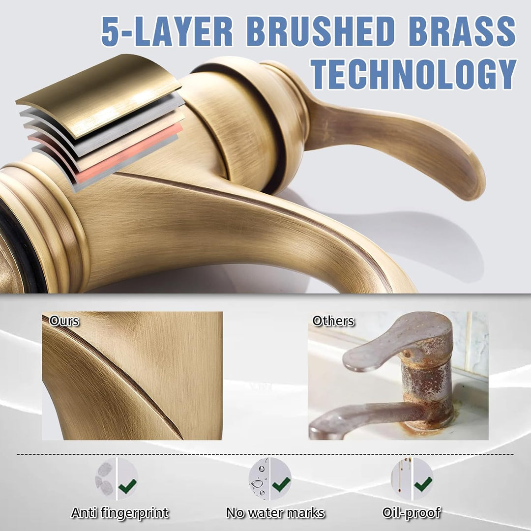 AIMOYO Wasserhahn Bad Messing Waschtischarmatur, Retro Mischbatterie Waschbecken Armatur mit Niedrig