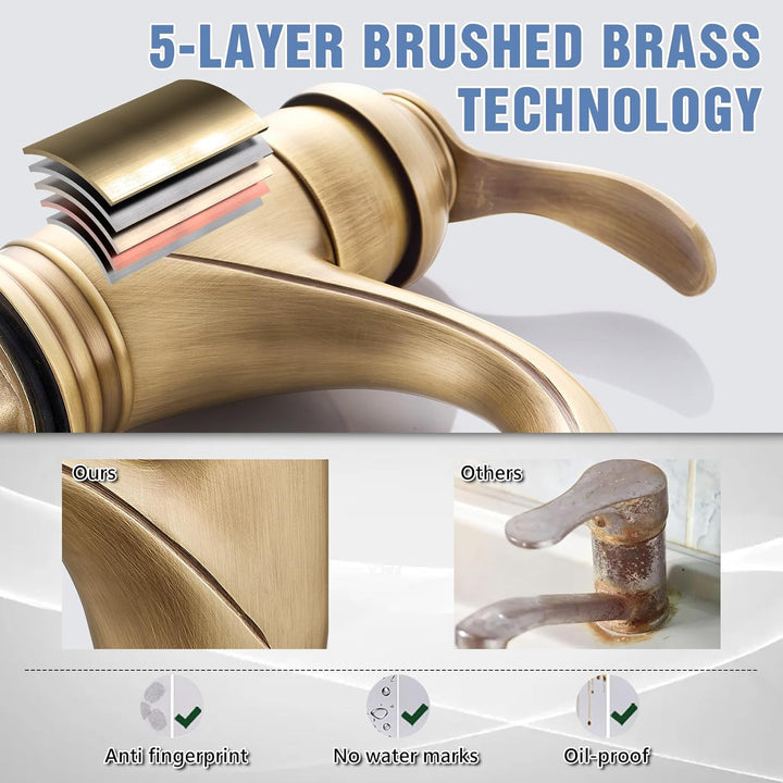AIMOYO Wasserhahn Bad Messing Waschtischarmatur, Retro Mischbatterie Waschbecken Armatur mit Niedrig