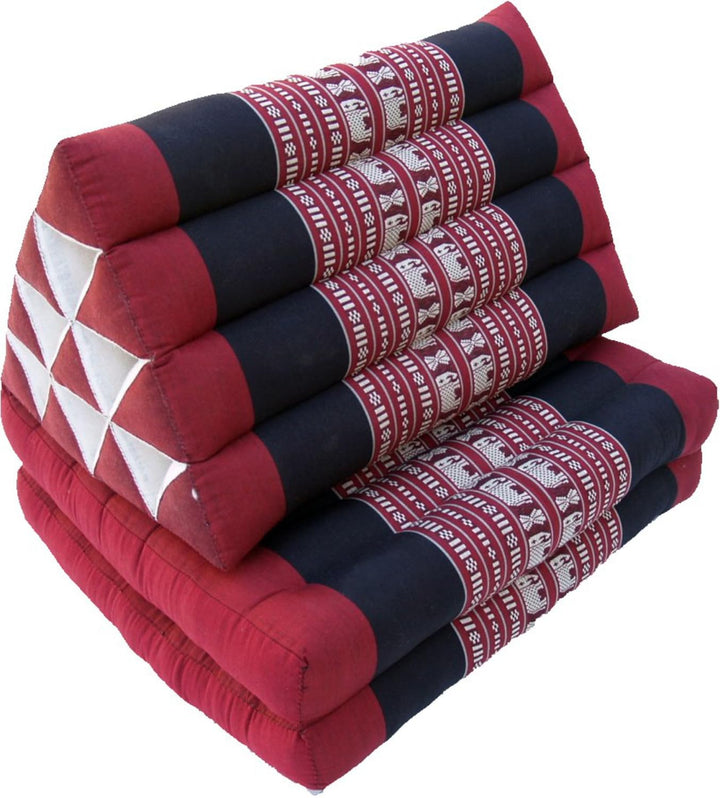 GURU SHOP Thaikissen, Dreieckskissen, Kapok, Tagesbett mit 2 Auflagen - Elefant Dunkelrot/schwarz, 3