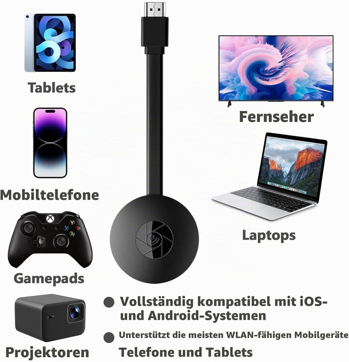 Wireless HDMI Dongle TV, 1080P Wireless Display Adapter HDMI Bluetooth Stick für Chromecast/Miracast