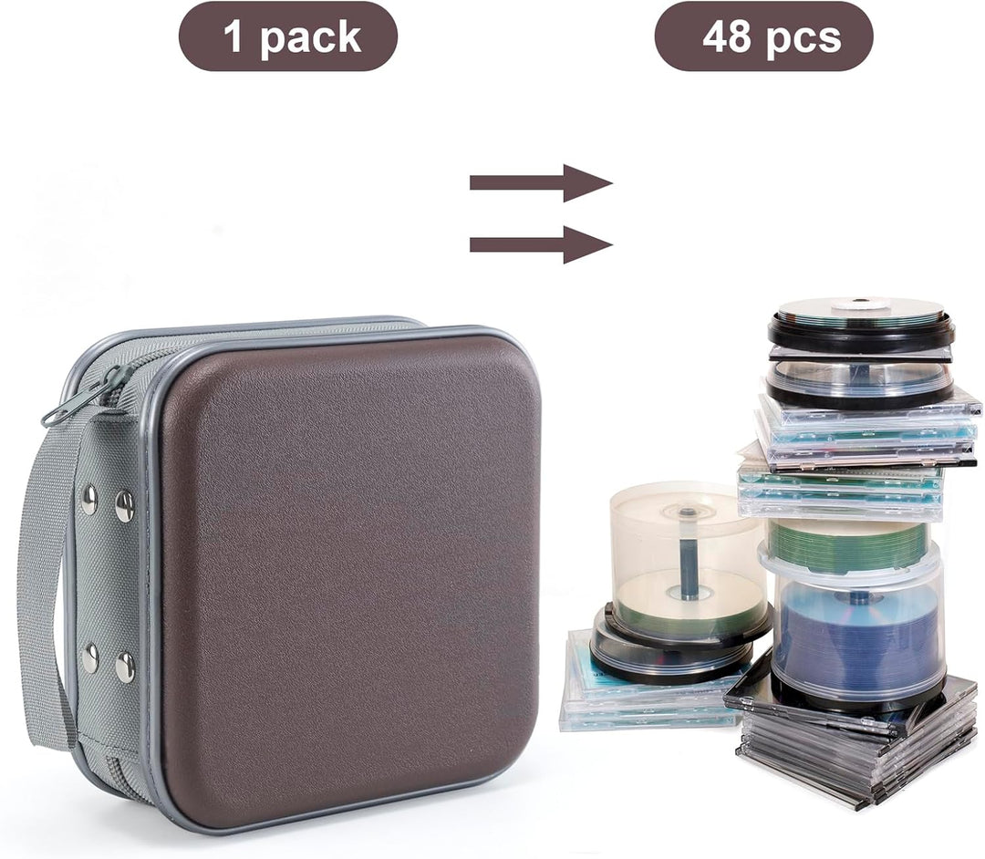 UENTIP CD-Hülle mit 48 Kapazitäten, tragbare DVD-Hülle aus Hartplastik, CD-Organizer, Brieftasche, s
