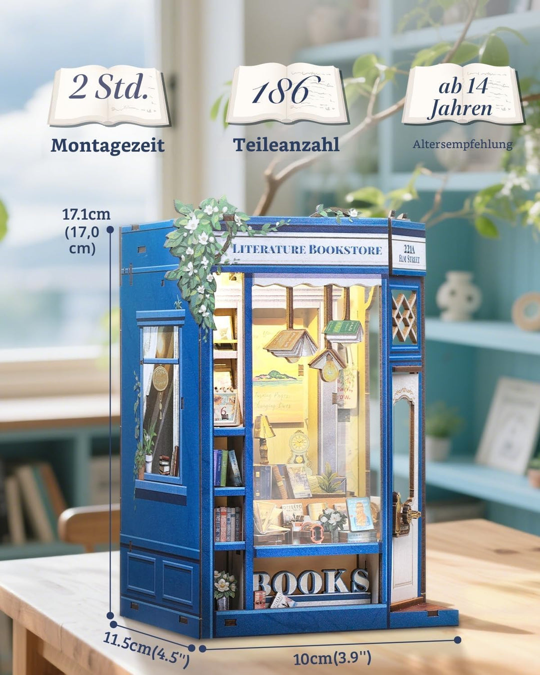 Cutefun Book Nook, DIY Miniatur Haus Kit für Erwachsene 3D Holzpuzzle Mini Booknook Bücherregal Mode