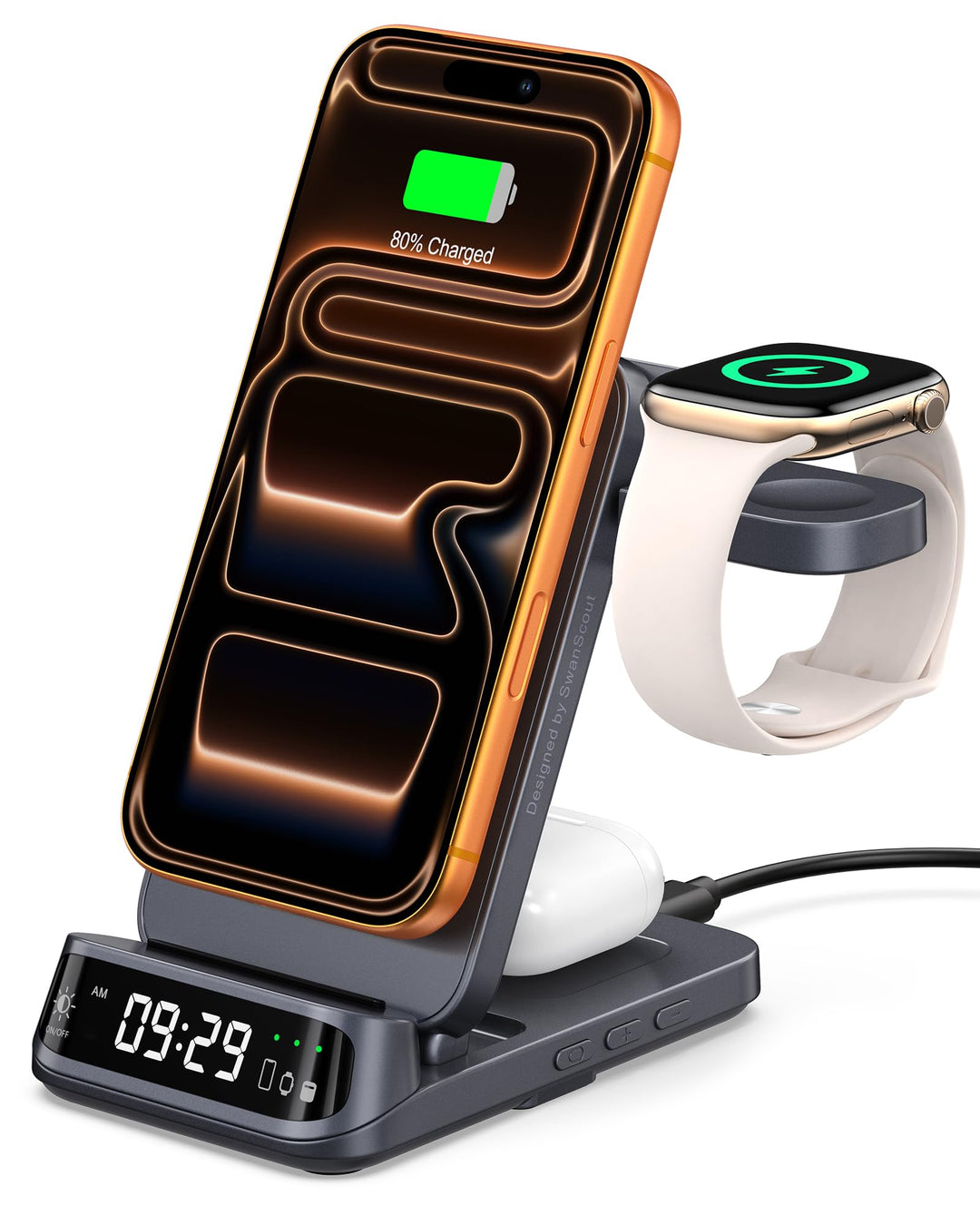 SwanScout 708M Induktive Ladestation, Faltbares 3 IN 1 Magnetisches Ladegerät für Apple Watch und iP