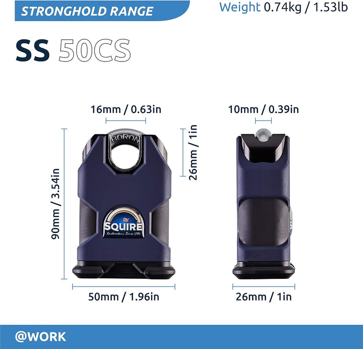 Henry Squire SS50CS Vorhängeschloss mit Bügel, Stahl, 50 mm 50mm Blau, 50mm Blau