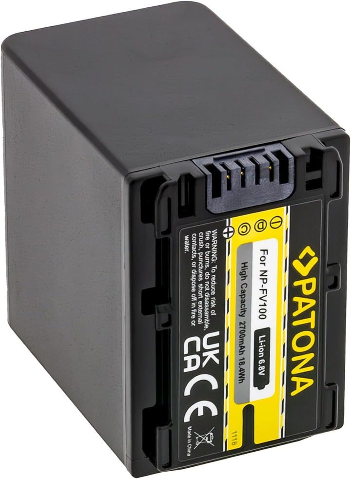 PATONA 2X Akku NP-FV100 Kompatibel mit Sony HDR-CX110 HDR-CX170 NP-FV30 NP-FV50