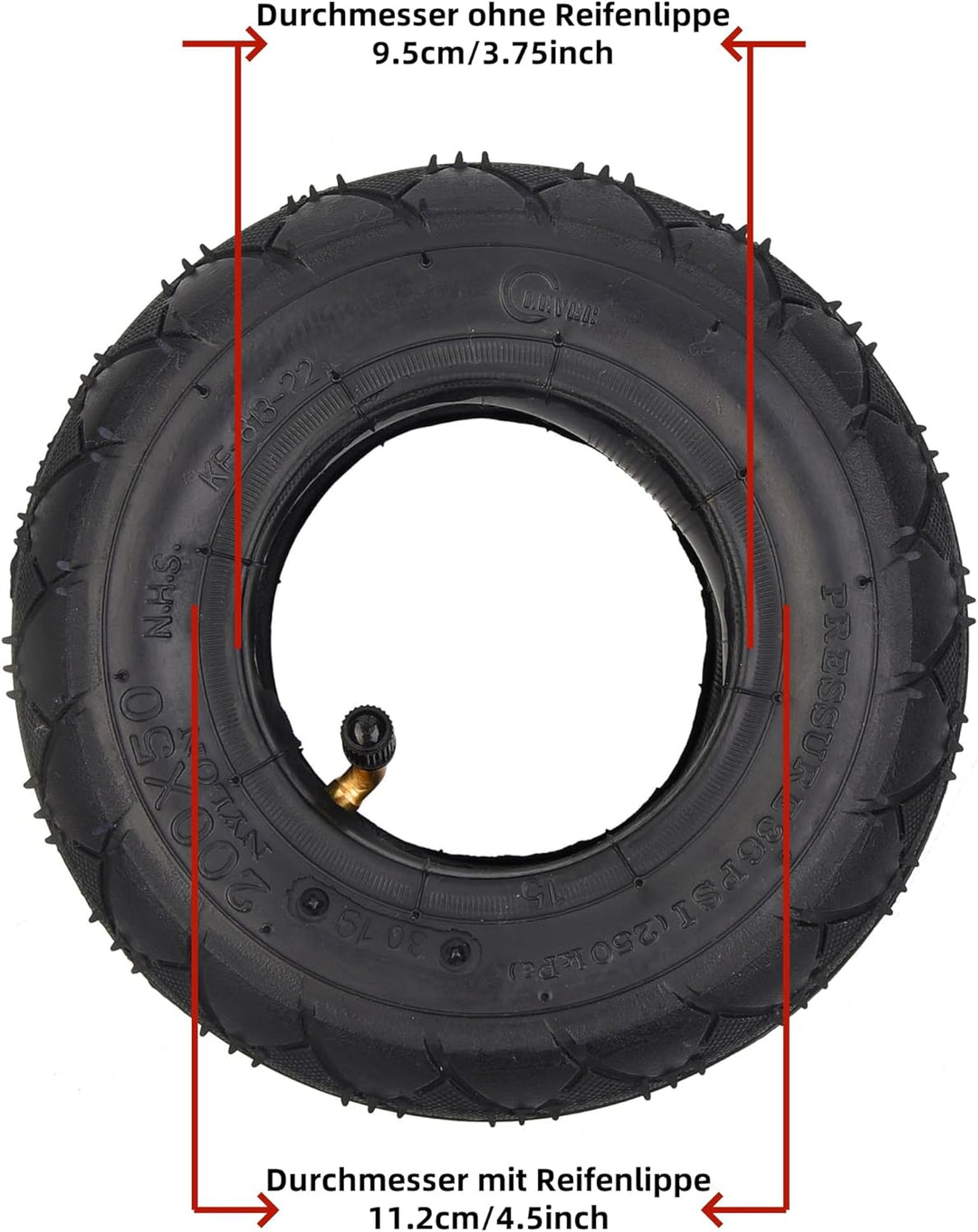 200 x 50 (8 "x2") Scooter-Reifen- und Schlauchset Ersatz Geeignet Innendurchmesser 3.74"/95mm für Sc