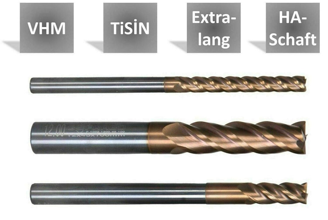 VHM Schaftfräser, Fräser überlang, Z=4, TiSiN beschichtet, NEU, 3-20 mm, extralang (20,0 x 70 x 150