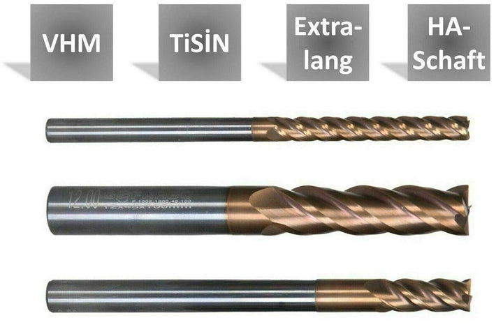 VHM Schaftfräser, Fräser überlang, Z=4, TiSiN beschichtet, NEU, 3-20 mm, extralang (20,0 x 70 x 150