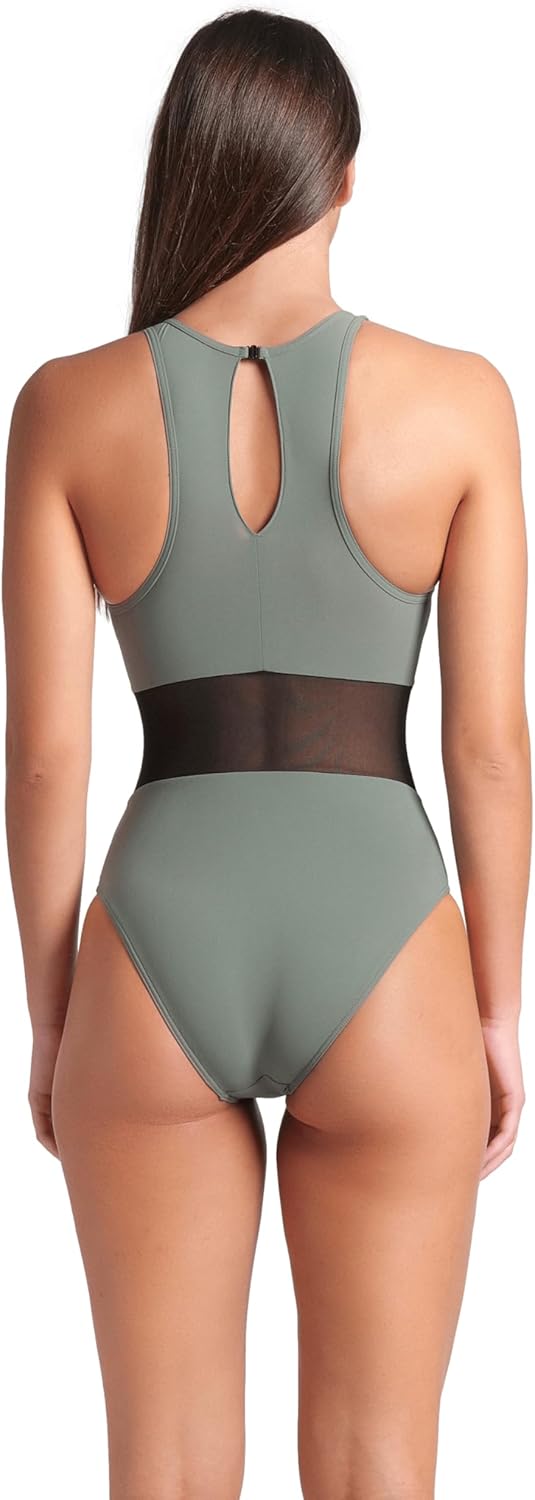 ARENA Damen Feel Women's Mesh Panels Vent Back Swimsuit Badeanzug, Salbeigrün