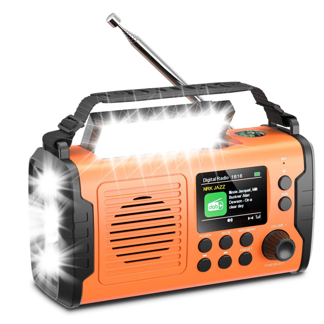 20000mAh Kurbelradio mit Bluetooth, DAB/FM Solar Radio, Als Taschenlampe & Leselicht, USB Handy-Lade
