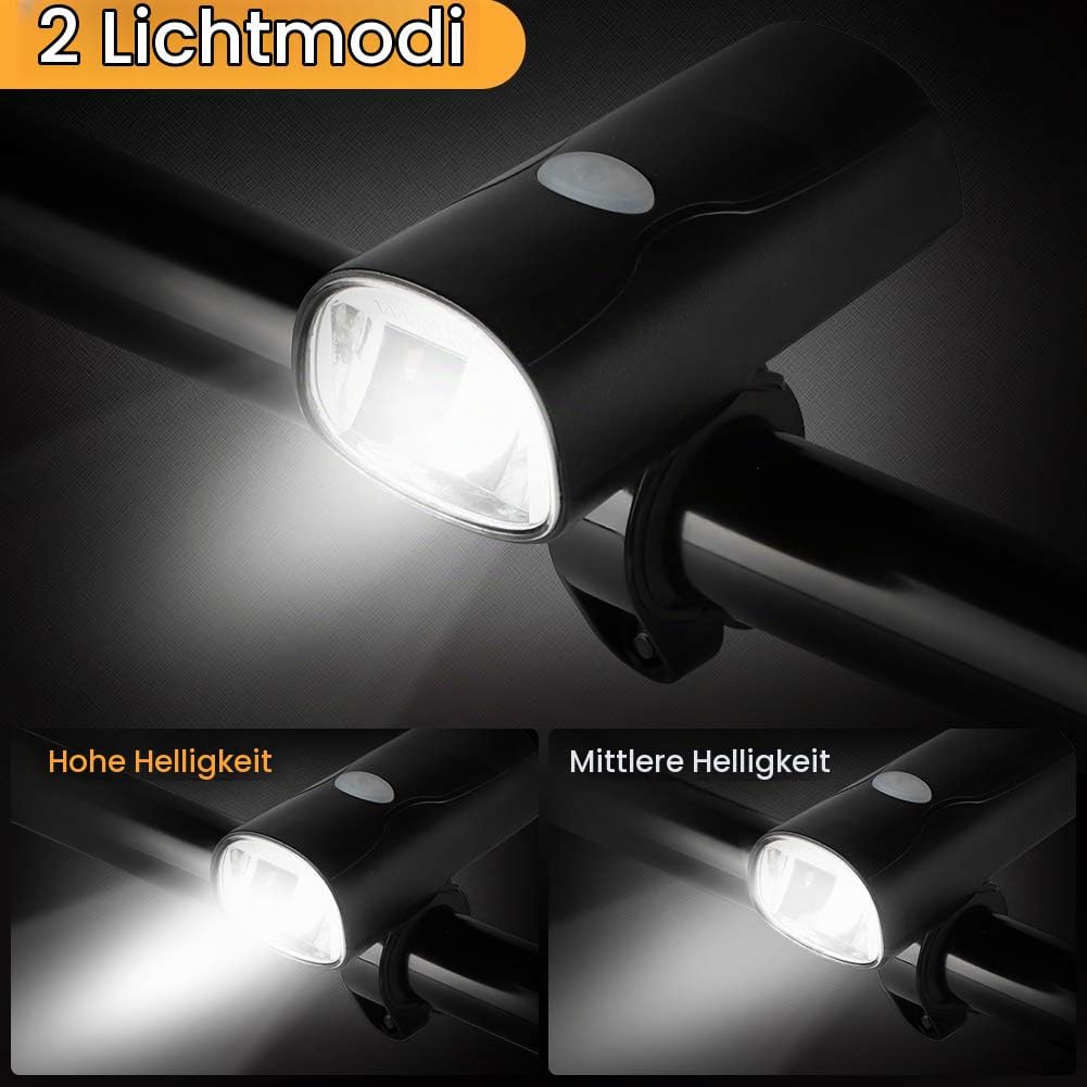 Opard Fahrradlicht, Fahrradbeleuchtung LED, 2 Licht-Modi Fahrradlampe USB aufladbar/StVZO Zugelassen