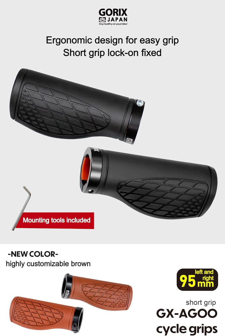 GORIX Bike Ergo Grips Bar End Cycle Lock On Lenker Mountainbike MTB [95mmｘ95mm・128mmｘ95mm] (GX-AGOO)
