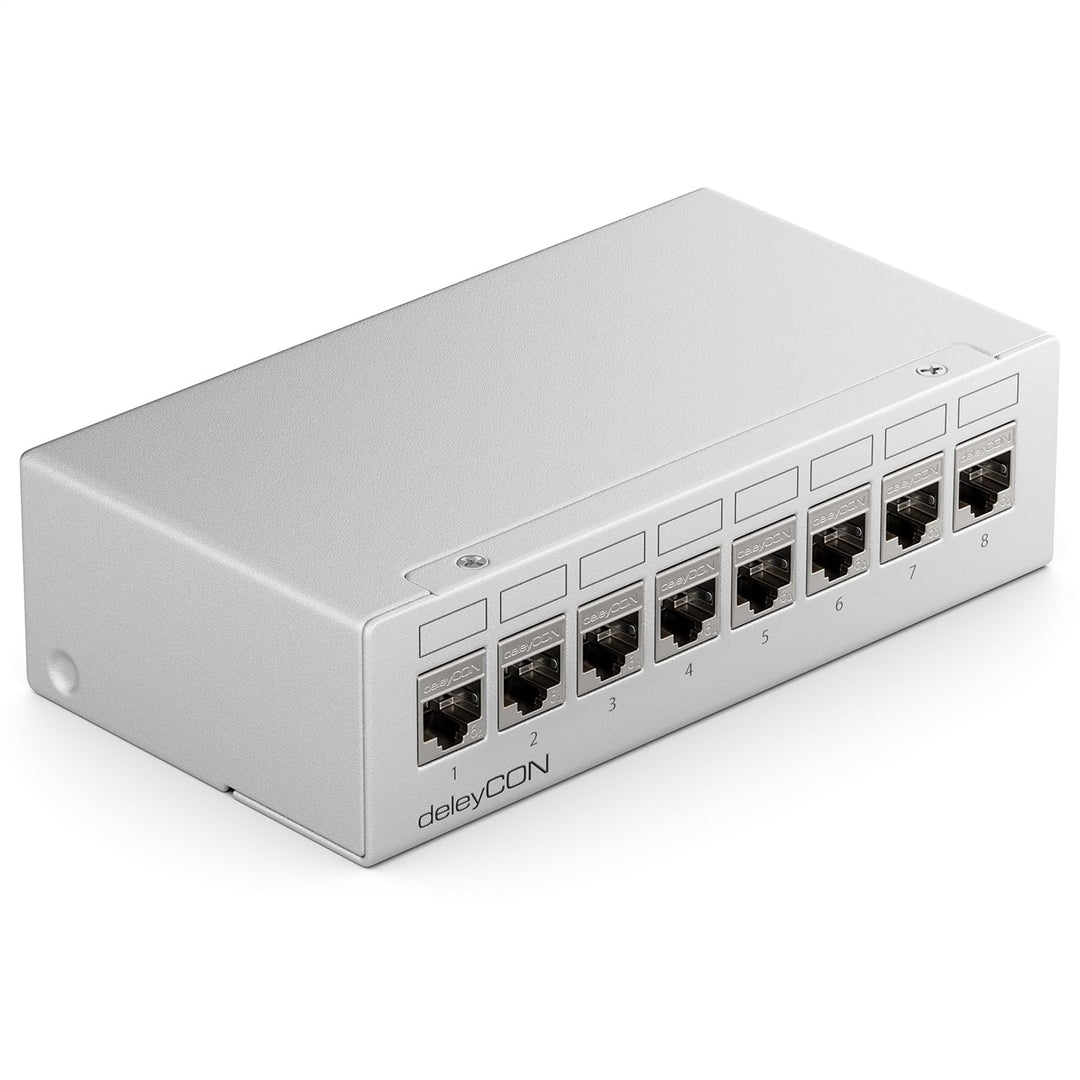 deleyCON 8 Port Patchpanel Set Patchfeld Verteilerfeld 1 HE + 8x RJ45 Keystone Jack Modul STP CAT6a