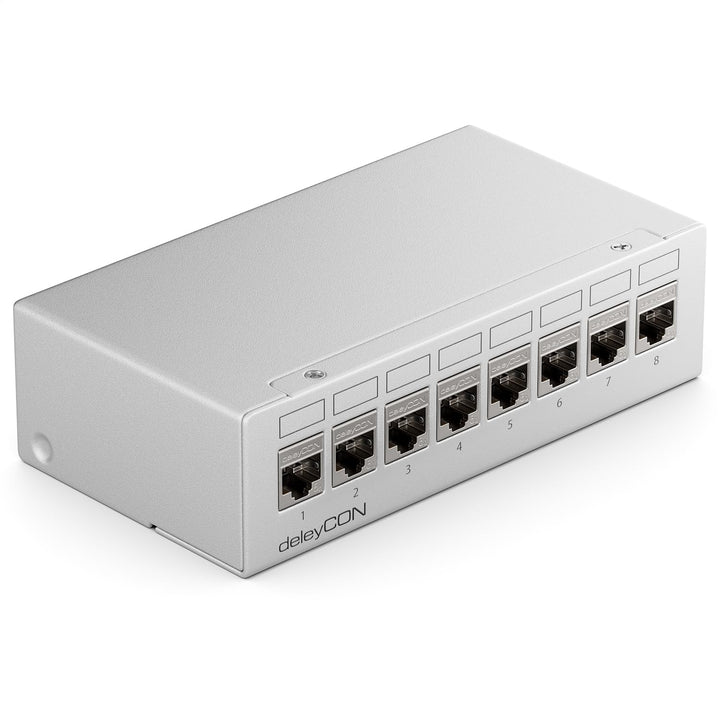 deleyCON 8 Port Patchpanel Set Patchfeld Verteilerfeld 1 HE + 8x RJ45 Keystone Jack Modul STP CAT6a