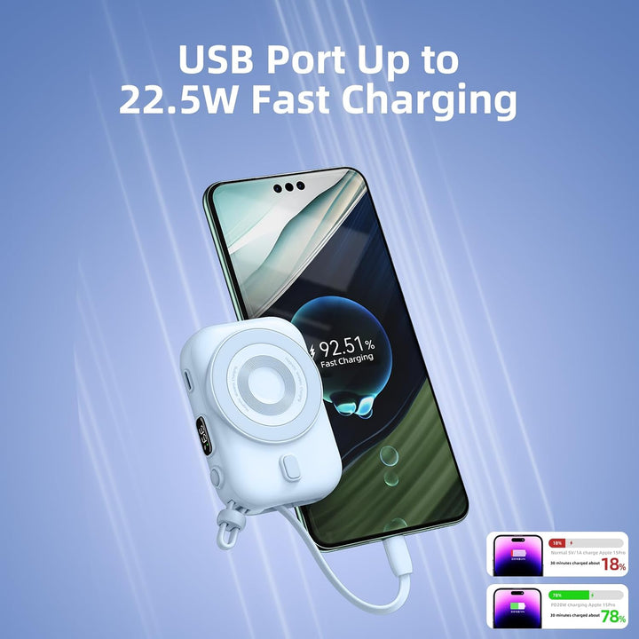 Mini Powerbank 10000mAh mit Magnetischer Schnellladung &amp; 20W PD, 22.5W Max, Tragbare Externe Batteri