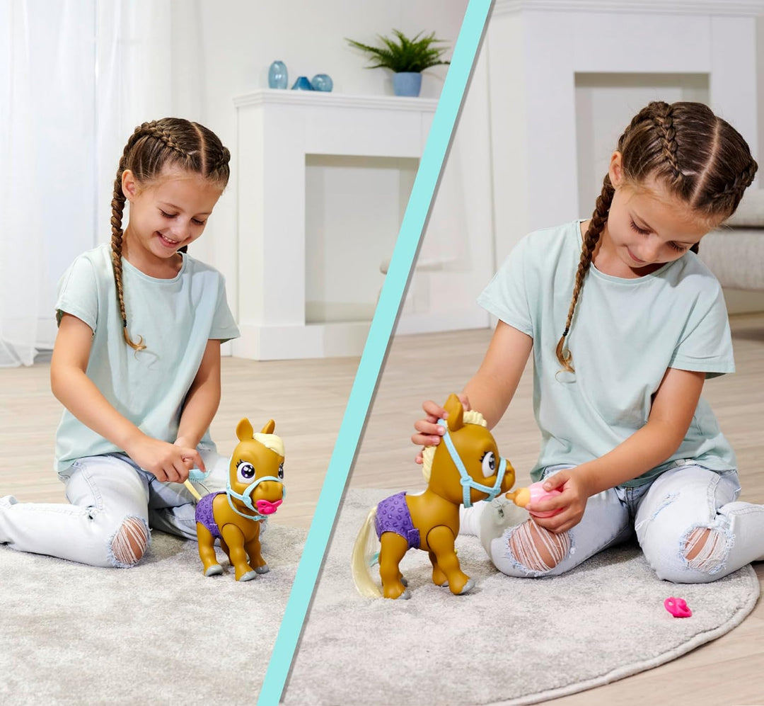 Simba 105950009 - Pamper Petz Pony, 24cm Spielzeug Pferd mit Trink- und Nässfunktion, Fohlen, kämmba