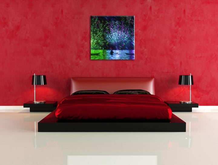 Pixxprint Feuerwerk auf dem Wasser Pinsel Effekt, Format: 70x70 auf Leinwand, 70x70