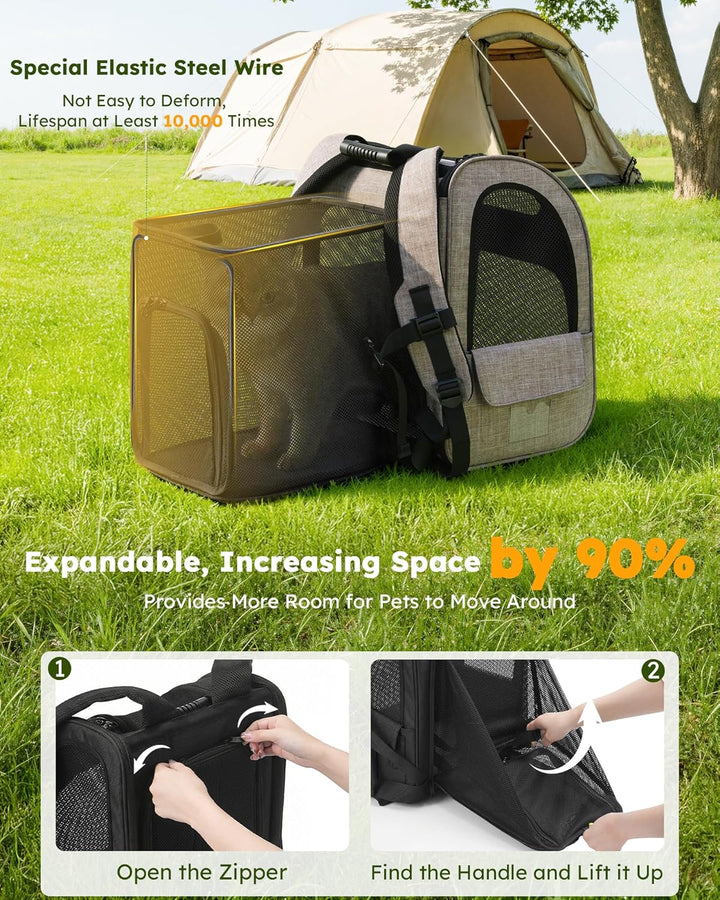 pecute Hunderucksack, Erweiterbar Faltbar, Katzenrucksack Grosse Katzen mit Anti-offener Reissversch