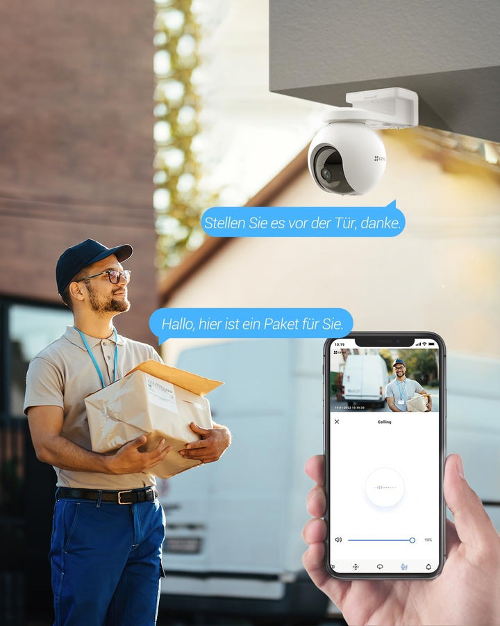 EZVIZ 2K kabellose Akkukamera aussen, PT WLAN Kamera mit AI Personenerkennung, 10400mAh Akku, Automa