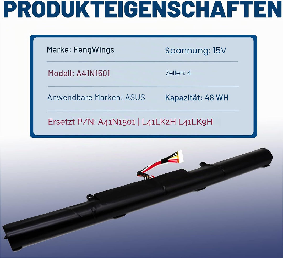 FengWings® A41N1501 L41LK2H L41LK9H, 15V 48Wh Akku für Ersatzen für ASUS N752 N752V N752VW N752VX N5