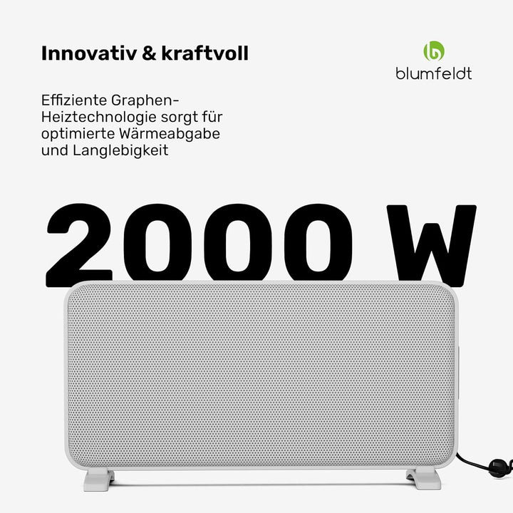 blumfeldt Infrarotheizung 2000 W – Wandmontage & Standgerät, Graphen-Heizelement, App & Touch-Steuer