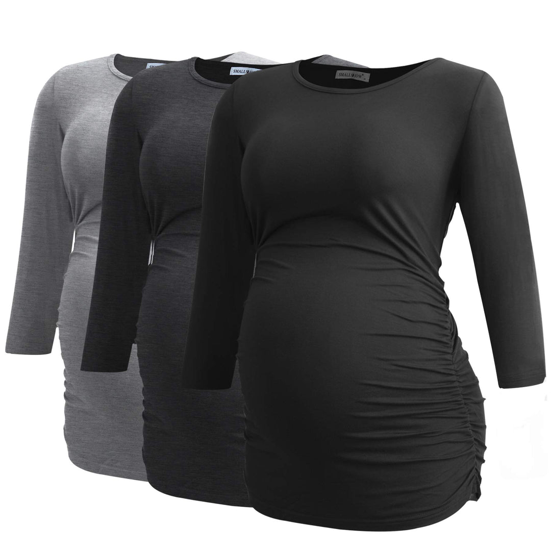 Smallshow Damen Schwanger Mutterschaft Oberteile 3/4 Ärmel Umstandsshirts Schwangere Tops Schwangers