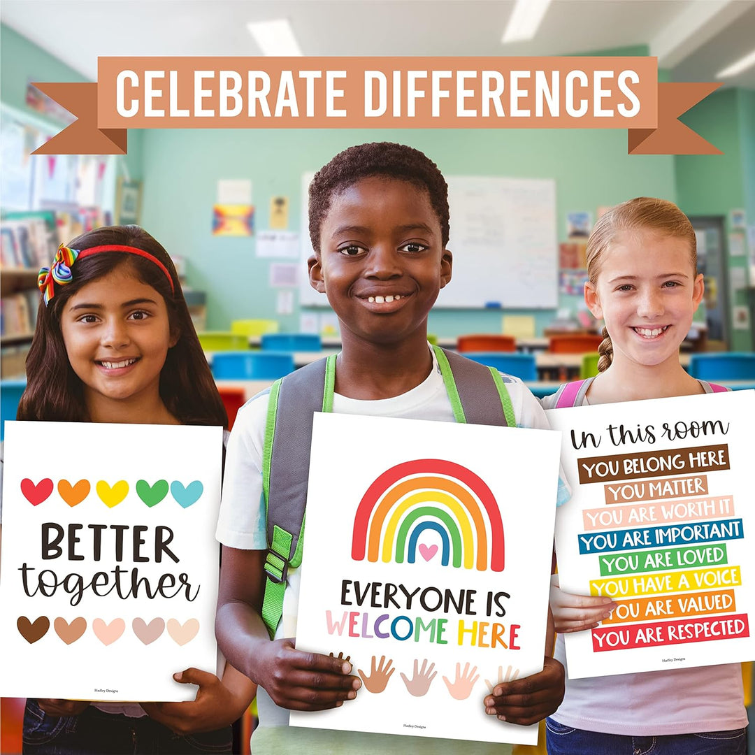 6 Regenbogen-Poster-Diversity-Poster für Klassenzimmer, Dekoration für Lehrer, Elementary – inklusiv
