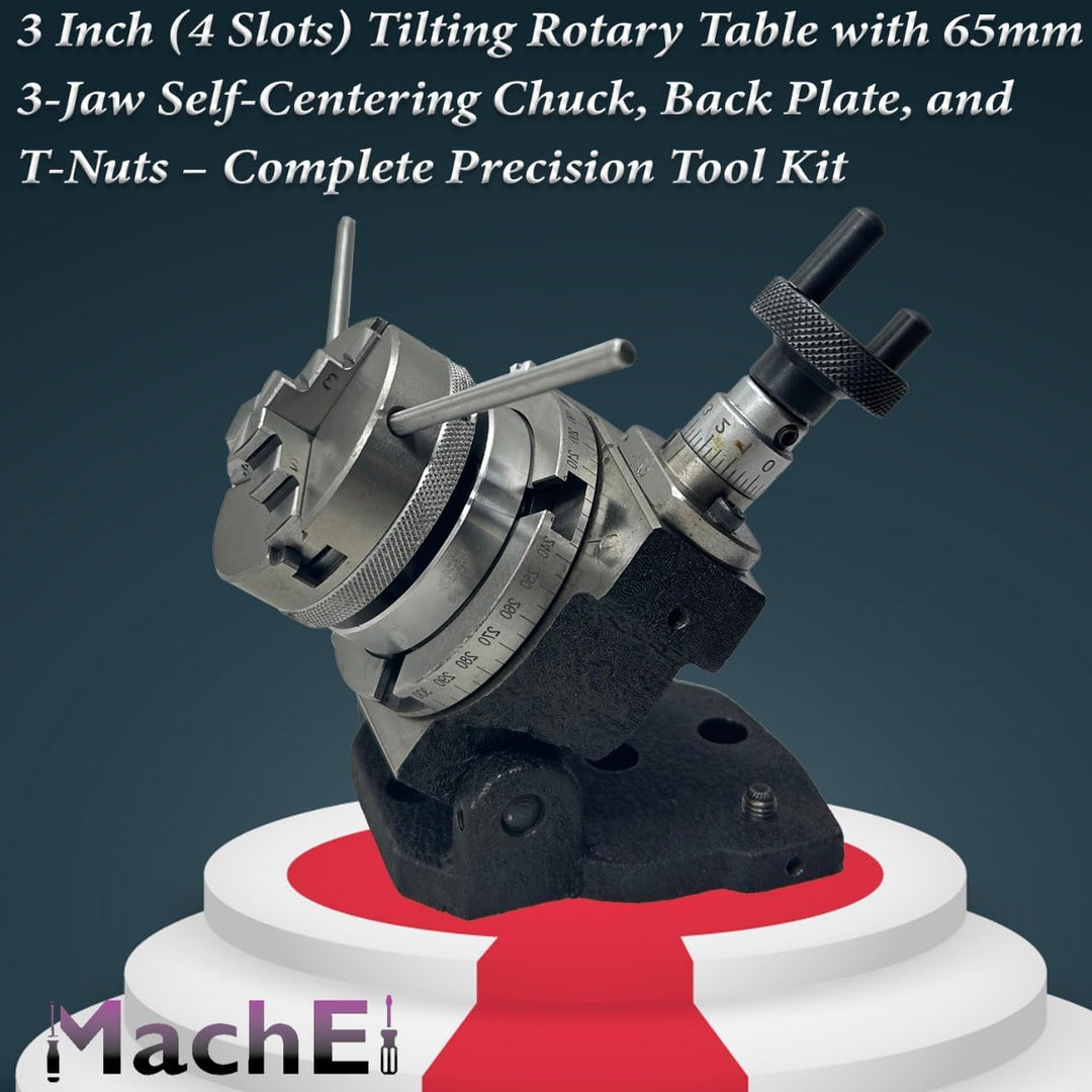 MachEl 7,6 cm neigbarer Drehtisch mit 65 mm selbstzentrierendem 3-Backenfutter, Rückplatte und T-Mut