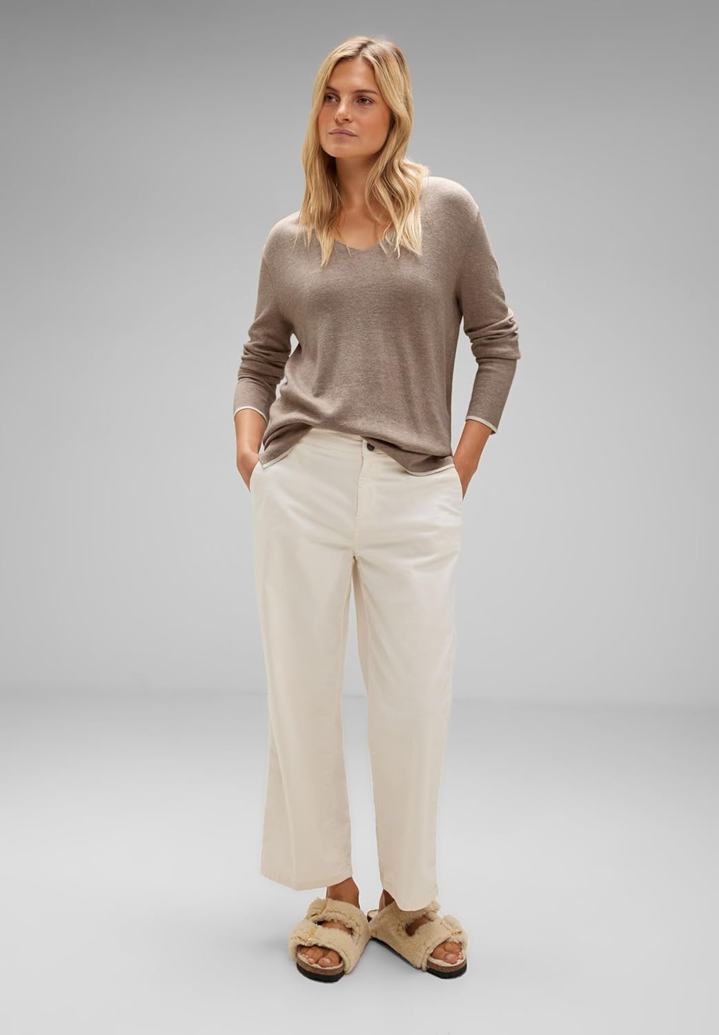 Street ONE Damen A302365 Strickpullover 40 Bleached Sand Melange, 40 Bleached Sand Melange