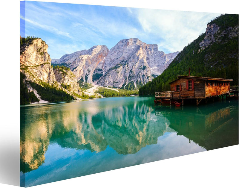 Bild auf Leinwand Pragser Wildsee (Pragser Wildsee) In Dolomiten Südtirol Italien Wandbild Poster Ku