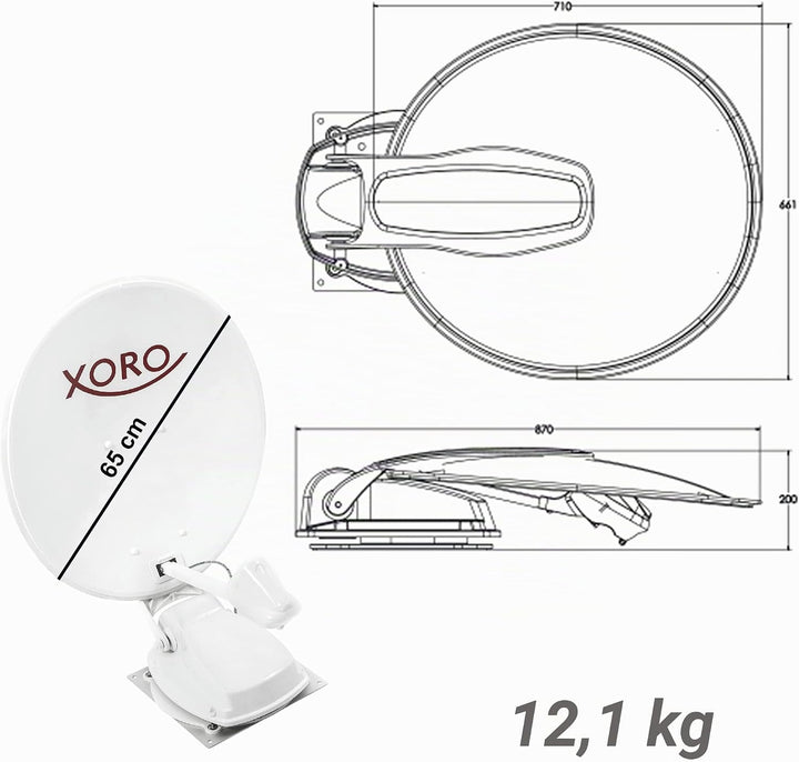 XORO MTA 65 Twin - 65 cm vollautomatische Satellitenantenne, stationär &amp; mobil einsetzbar, 12/24 Vol