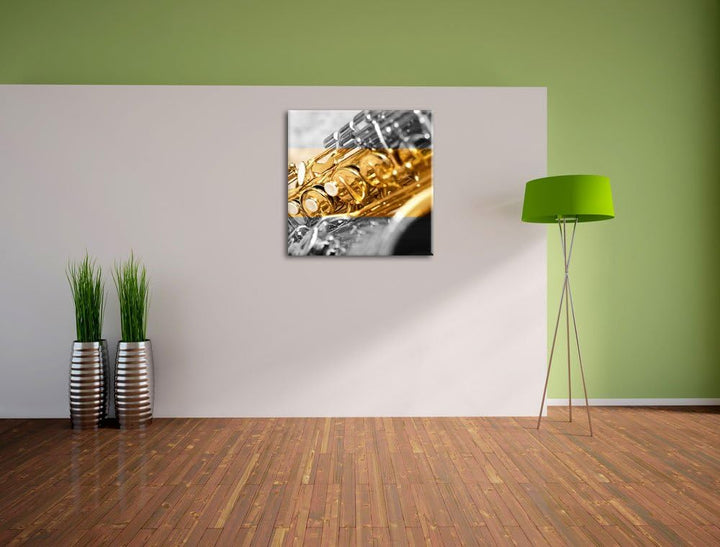 Pixxprint schimmerndes Saxophon als Leinwandbild/Grösse: 70x70 cm/Wandbild/Kunstdruck/fertig bespann