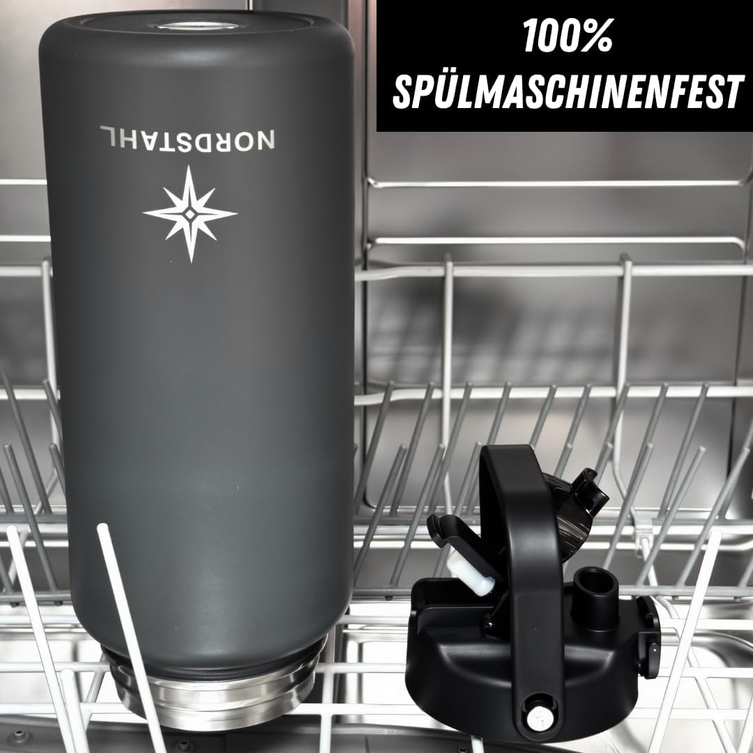 Thermosflasche 2L | 2-in-1 Deckel mit Strohhalm | 100% Spülmaschinenfest | 24h Eiskalt | 6h brennend