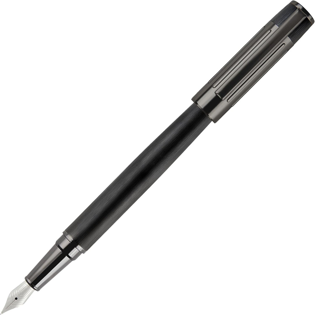 Hugo Boss Gear Ribs Füllfederhalter aus Messing und Aluminium in der Farbe Black, Länge: 13,8cm, Fed