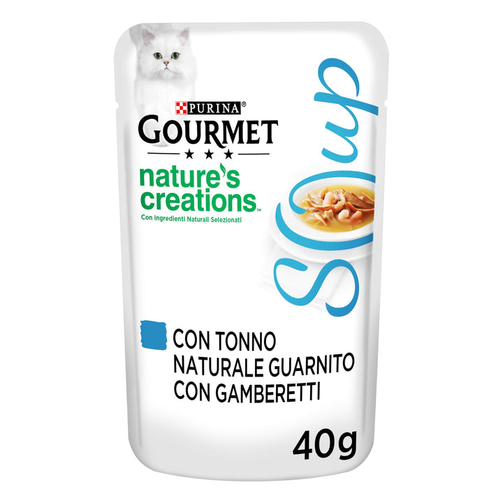Gourmet Crystal Soup zarte Brühe für Katzen, mit natürlichem Thunfisch, garniert mit Garnelen, 40 g,