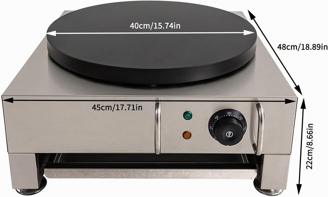 LKHDONG Elektrische Crepes Maker 45cm – Profi Crepesgerät mit Antihaftbeschichtung und Zubehör – 16