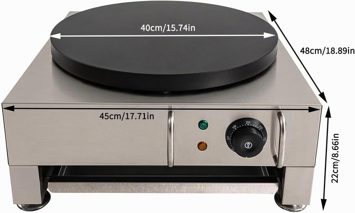LKHDONG Elektrische Crepes Maker 45cm – Profi Crepesgerät mit Antihaftbeschichtung und Zubehör – 16