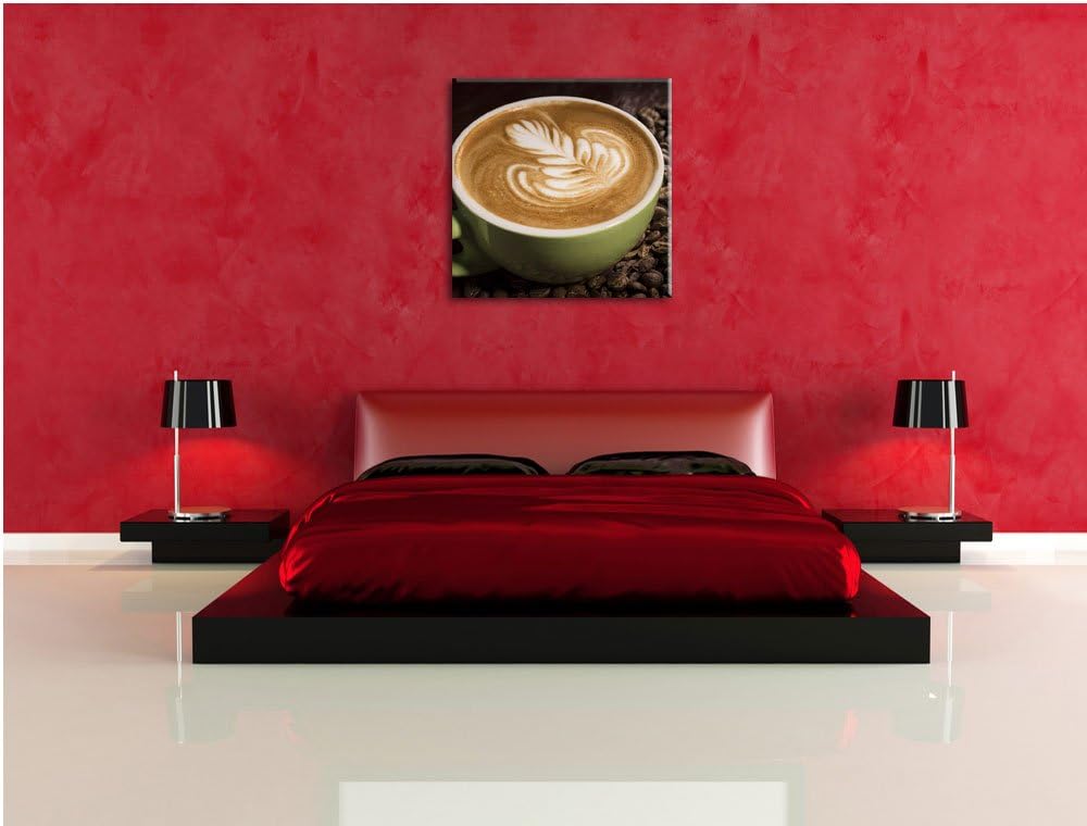 Pixxprint Cappucino zwischen Kaffeebohnen / 70x70cm Leinwandbild bespannt auf Holzrahmen/Wandbild Ku