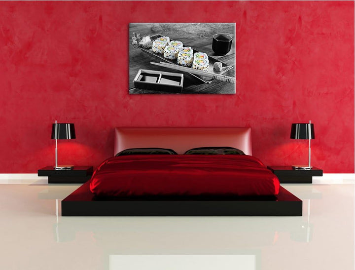 köstliche Inside Out Sushi Rollen schwarz/weiss Format: 100x70 auf Leinwand, XXL riesige Bilder fert